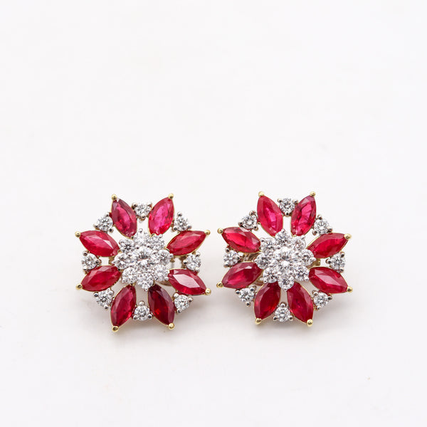-Cluster Clips On Earrings In 18Kt Gold With 18.76 Ctw In Diamonds And Rubies