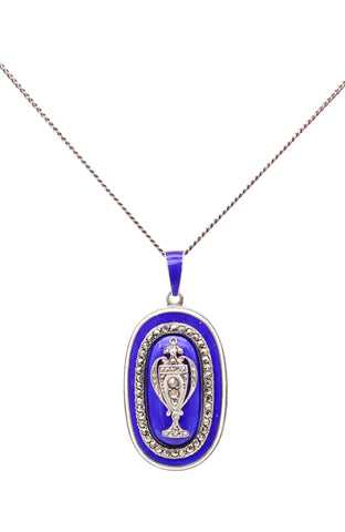 GEORGIAN 1820 Blue And White Enameled Necklace In Sterling Silver With Marcasite