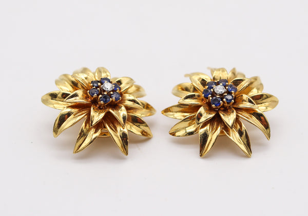 TIFFANY & CO. 1960 Leaves Earrings In 18Kt Yellow Gold With Sapphires & Diamonds