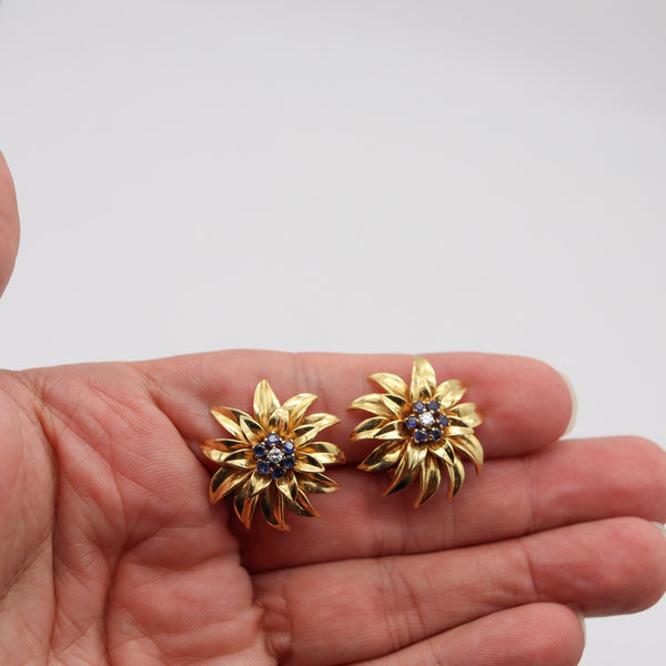 TIFFANY & CO. 1960 Leaves Earrings In 18Kt Yellow Gold With Sapphires & Diamonds