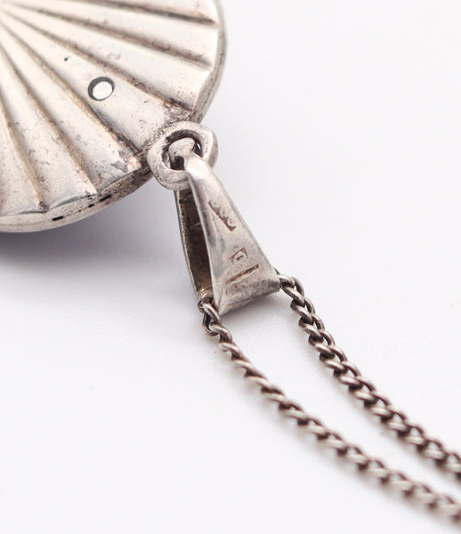 GEORGIAN 1820 Blue And White Enameled Necklace In Sterling Silver With Marcasite