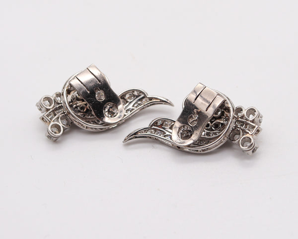 ART DECO 1930 Clips On Earrings In Platinum With 6.22 Ctw In Diamonds