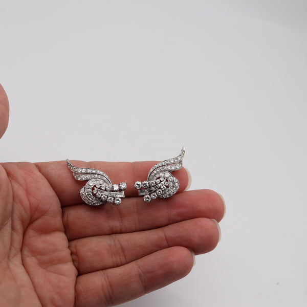 ART DECO 1930 Clips On Earrings In Platinum With 6.22 Ctw In Diamonds