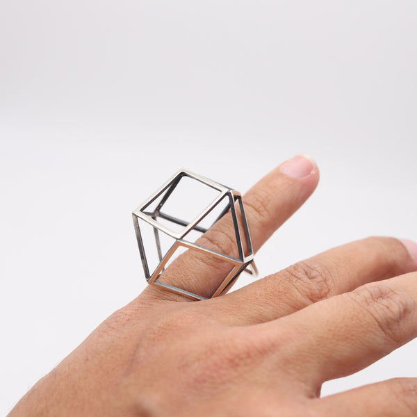 RUTH BERRIDGE 1952-1960 Architectural Three Dimensional Ring In Sterling Silver