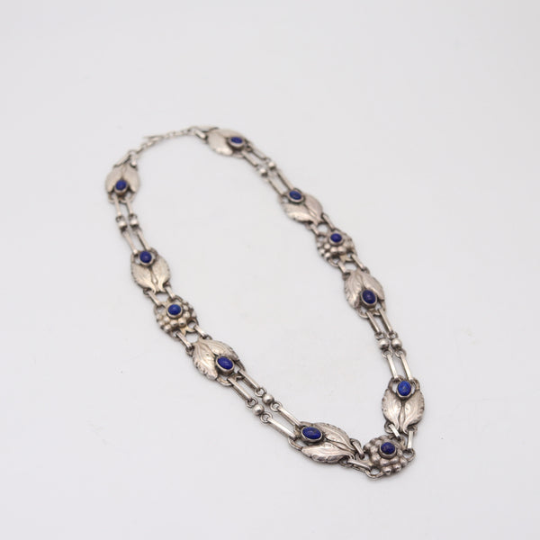 GEORG JENSEN 1905 Rare Art Nouveau Leaves Necklace In .830 Sterling With Lapis