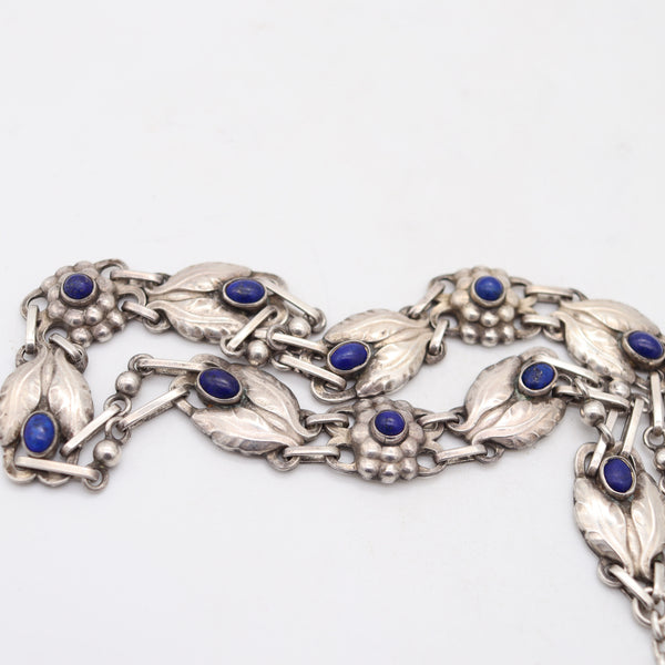 GEORG JENSEN 1905 Rare Art Nouveau Leaves Necklace In .830 Sterling With Lapis