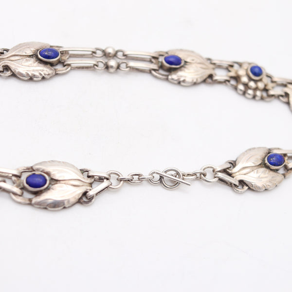 GEORG JENSEN 1905 Rare Art Nouveau Leaves Necklace In .830 Sterling With Lapis