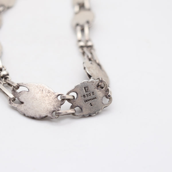 GEORG JENSEN 1905 Rare Art Nouveau Leaves Necklace In .830 Sterling With Lapis