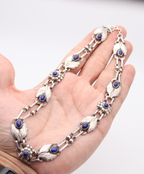 GEORG JENSEN 1905 Rare Art Nouveau Leaves Necklace In .830 Sterling With Lapis