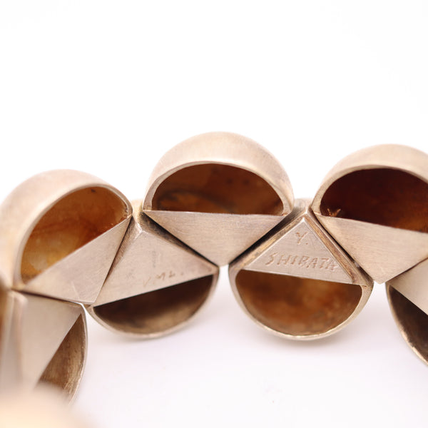 YUKIHIRO SHIBATA Modernist Flexible Bangle In .950 Sterling & Gold Vermeil