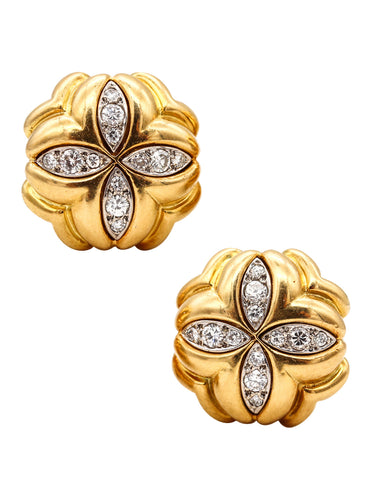 -Cartier 1970 Pair Of Clovers Clips Earrings In 18Kt Yellow Gold With VS Diamonds