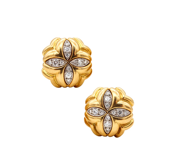 -Cartier 1970 Pair Of Clovers Clips Earrings In 18Kt Yellow Gold With VS Diamonds