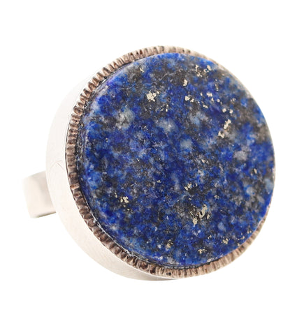 JENS POUL ASBY 1970 Denmark Sculptural Cocktail Ring In .925 Sterling With Sodalite