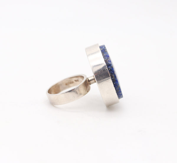 JENS POUL ASBY 1970 Denmark Sculptural Cocktail Ring In .925 Sterling With Sodalite