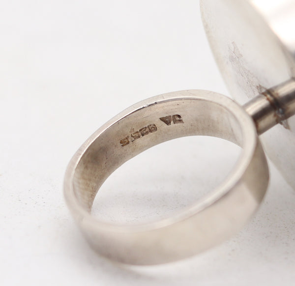 JENS POUL ASBY 1970 Denmark Sculptural Cocktail Ring In .925 Sterling With Sodalite