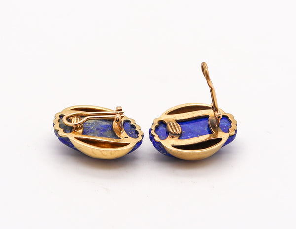-Cartier 1970 Clips On Earrings I 18Kt Yellow Gold With Fluted Lapis Lazuli