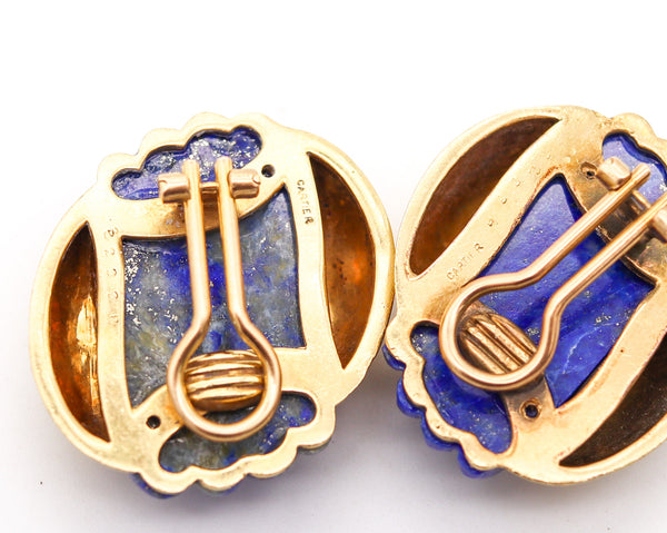 -Cartier 1970 Clips On Earrings I 18Kt Yellow Gold With Fluted Lapis Lazuli