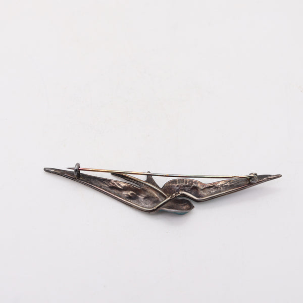 AUSTRIAN 1900 Art Nouveau Fire-Enamel Flying Pigeon In Sterling With Ruby