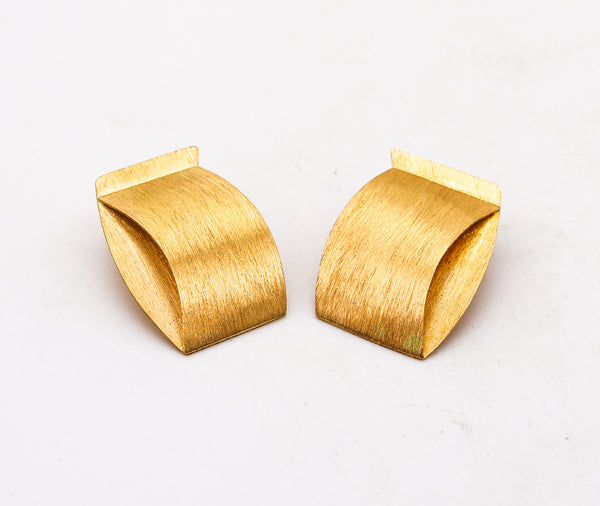 -Giampaolo Babetto 1984 Geometric Folded Earrings In Brushed 18Kt Yellow Gold
