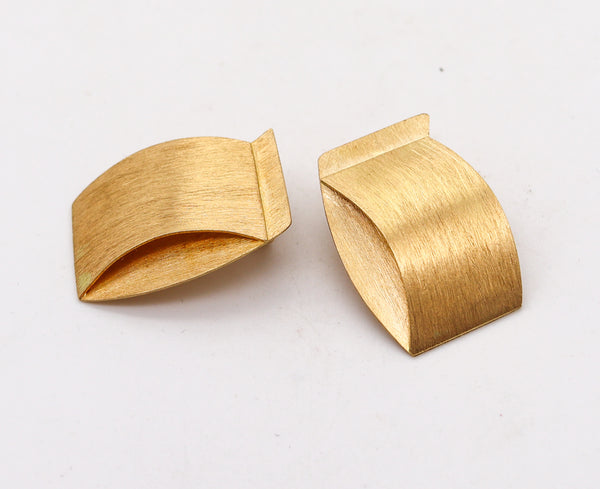 -Giampaolo Babetto 1984 Geometric Folded Earrings In Brushed 18Kt Yellow Gold