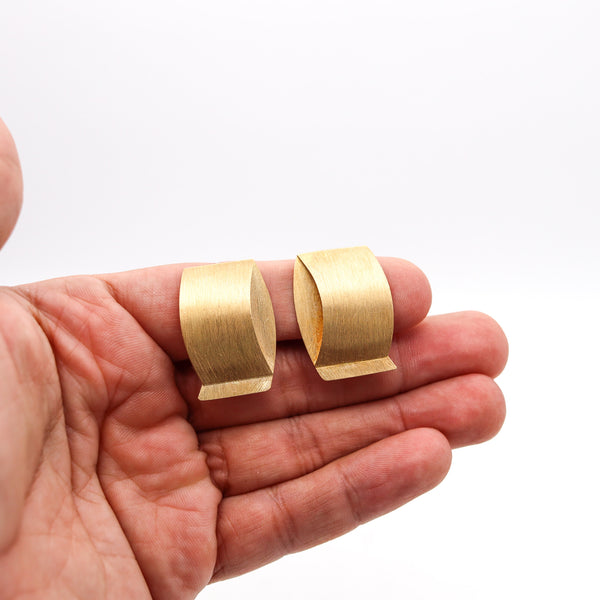-Giampaolo Babetto 1984 Geometric Folded Earrings In Brushed 18Kt Yellow Gold