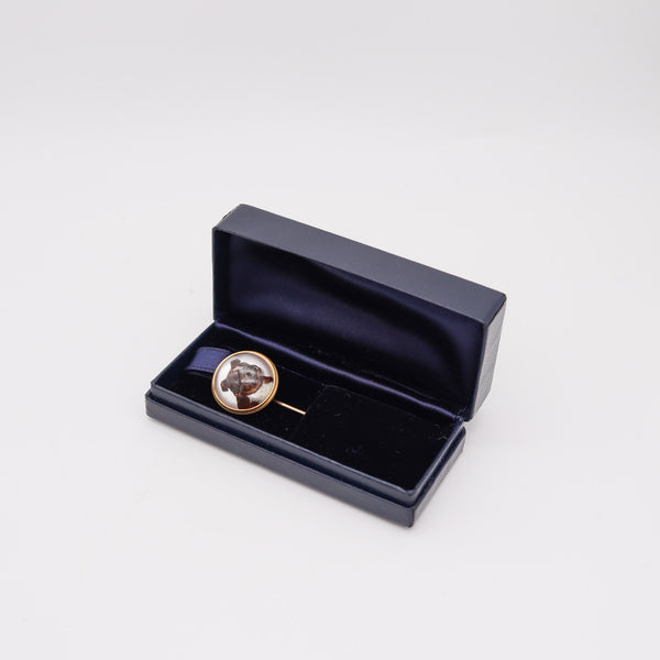 TIFFANY & CO. 1900 Edwardian Essex Glass Enameled Dog Pin In 18Kt Yellow Gold