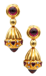 -British Dangle Drop Earrings In 18Kt Gold With 17.46 Ctw In Diamonds And Rhodolite