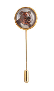 TIFFANY & CO. 1900 Edwardian Essex Glass Enameled Dog Pin In 18Kt Yellow Gold