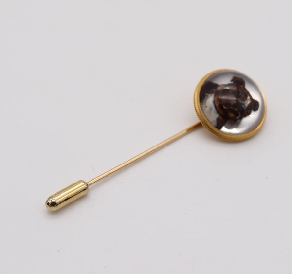 TIFFANY & CO. 1900 Edwardian Essex Glass Enameled Dog Pin In 18Kt Yellow Gold
