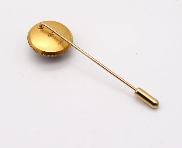TIFFANY & CO. 1900 Edwardian Essex Glass Enameled Dog Pin In 18Kt Yellow Gold