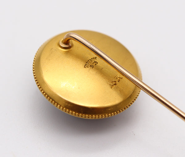 TIFFANY & CO. 1900 Edwardian Essex Glass Enameled Dog Pin In 18Kt Yellow Gold