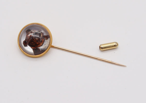 TIFFANY & CO. 1900 Edwardian Essex Glass Enameled Dog Pin In 18Kt Yellow Gold