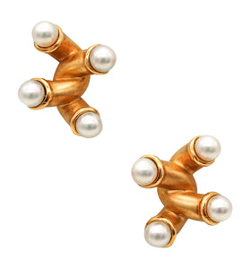 ANGELA CUMMINGS 1985 Geometric Earrings In 18Kt Yellow Gold With Pearls
