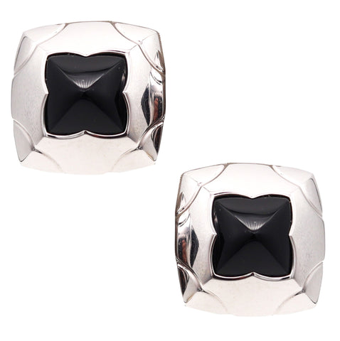 -Bvlgari Roma Pyramid Clips Earrings In 18Kt Gold With 36 Ctw Carved Black Onyx