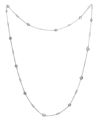 ART-DECO 1930 Diamonds Station Long Necklace In Platinum With 8.40 Ctw Diamonds