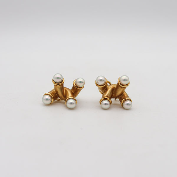 ANGELA CUMMINGS 1985 Geometric Earrings In 18Kt Yellow Gold With Pearls