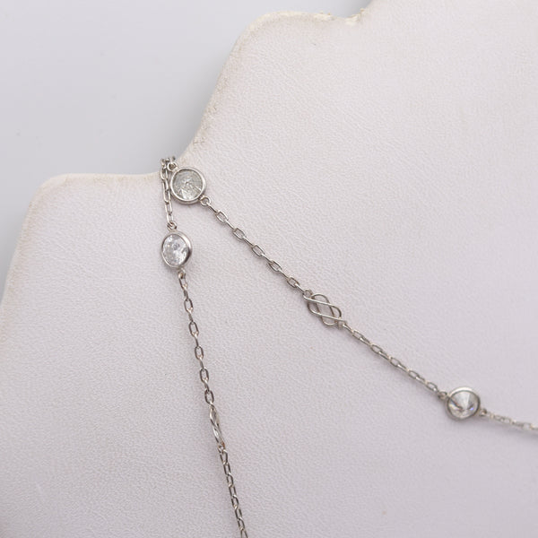 ART-DECO 1930 Diamonds Station Long Necklace In Platinum With 8.40 Ctw Diamonds