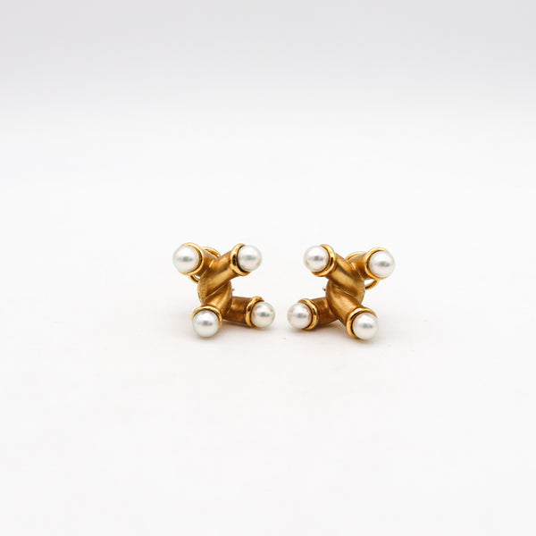 ANGELA CUMMINGS 1985 Geometric Earrings In 18Kt Yellow Gold With Pearls