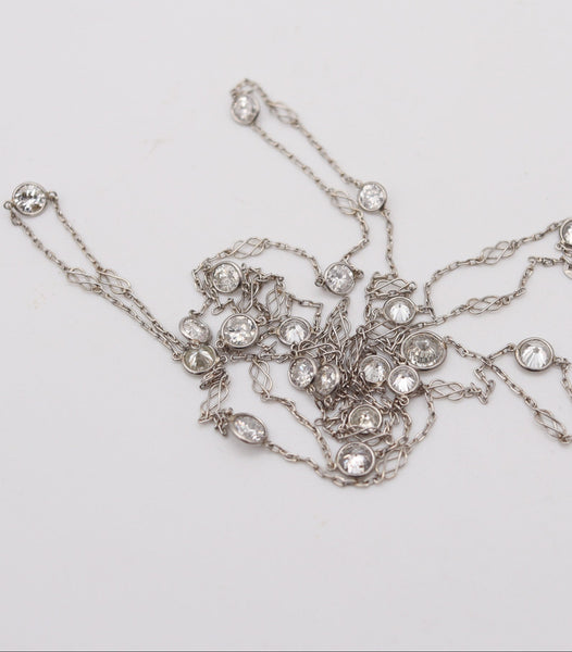 ART-DECO 1930 Diamonds Station Long Necklace In Platinum With 8.40 Ctw Diamonds