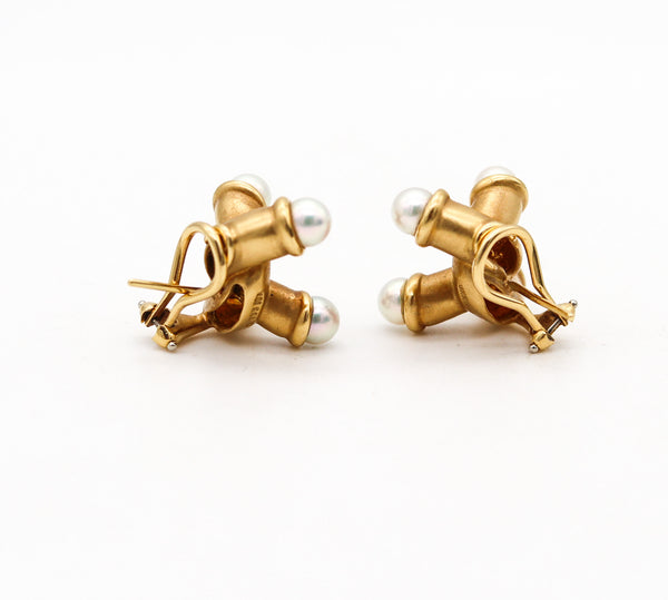 ANGELA CUMMINGS 1985 Geometric Earrings In 18Kt Yellow Gold With Pearls