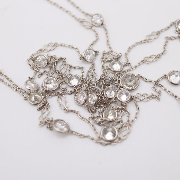 ART-DECO 1930 Diamonds Station Long Necklace In Platinum With 8.40 Ctw Diamonds
