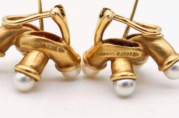 ANGELA CUMMINGS 1985 Geometric Earrings In 18Kt Yellow Gold With Pearls