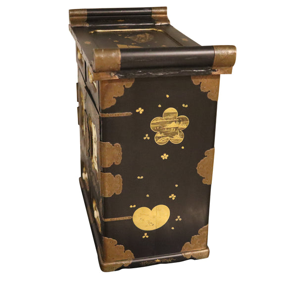 JAPAN 1820 Edo Period Black Lacquered & Gilded Tansu Cabinet Chest With Drawers