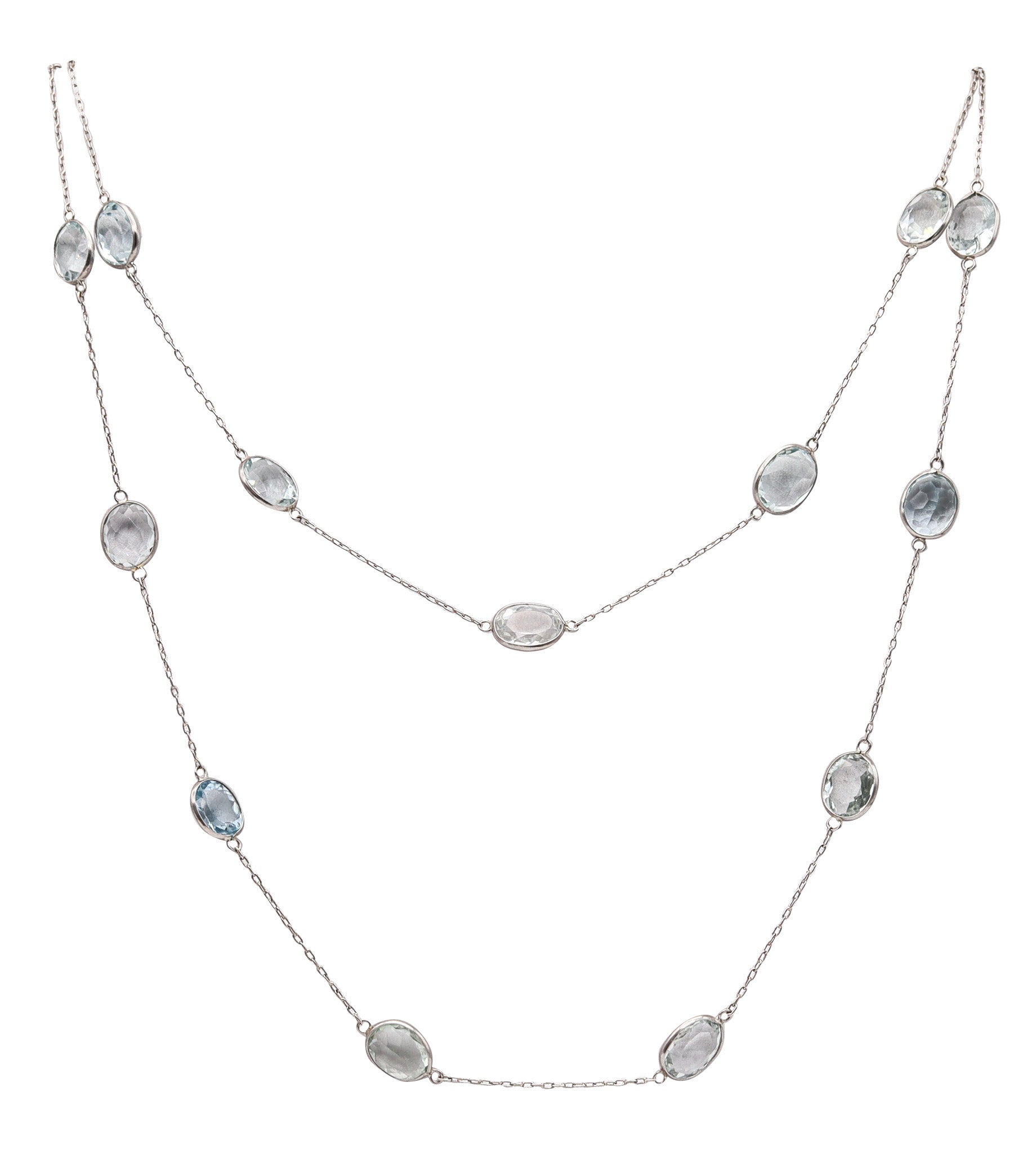 AQUAMARINES 1950 Long Station Necklace In Platinum With 72.98 Ctw Aquamarines