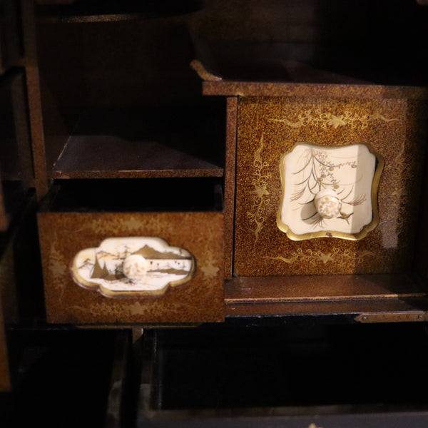 JAPAN 1820 Edo Period Black Lacquered & Gilded Tansu Cabinet Chest With Drawers