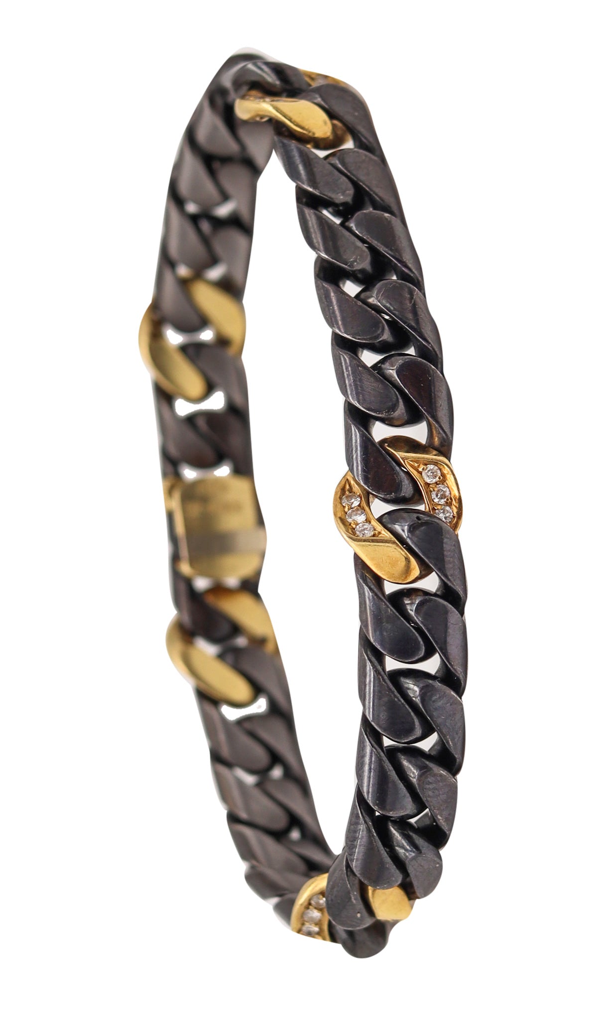 FRED Paris 1970 Two Tones Bracelet Chain In 18Kt Yellow Gold With VS Diamonds