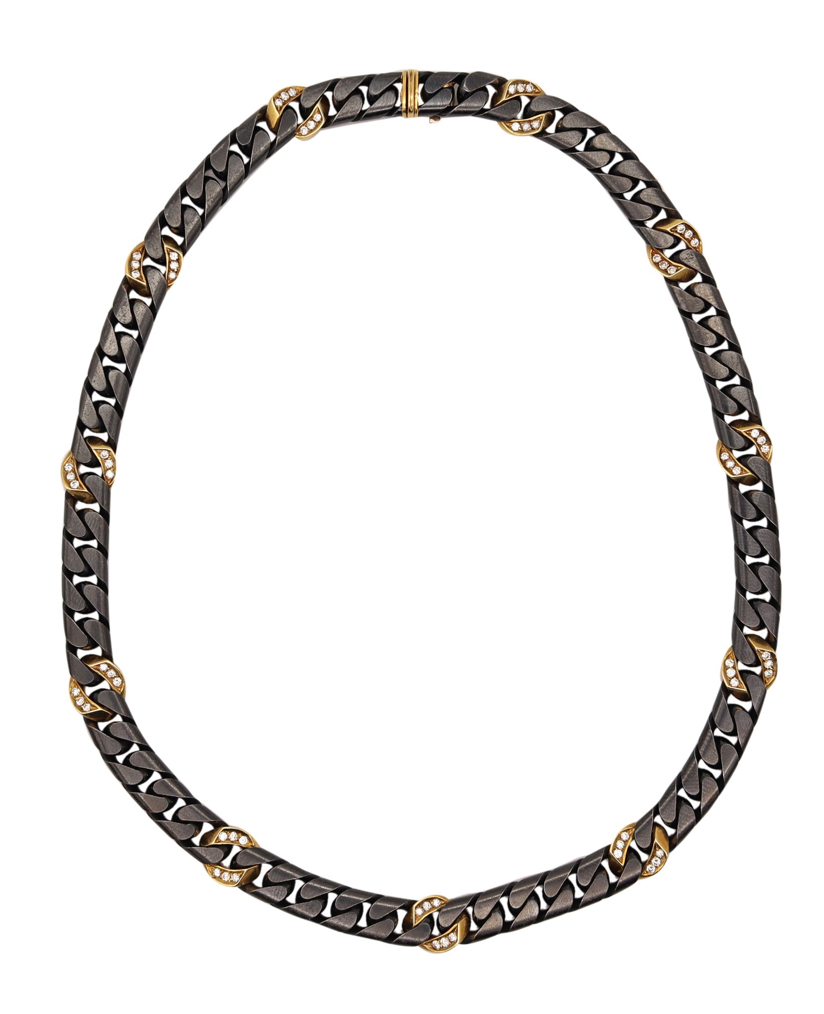 FRED Paris 1970 Two Tones Necklace Chain In 18Kt Yellow Gold & 1.98 Ctw Diamonds