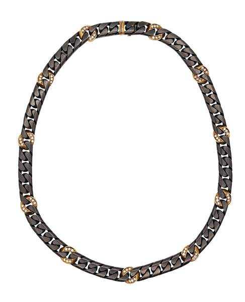 FRED Paris 1970 Two Tones Necklace Chain In 18Kt Yellow Gold & 1.98 Ctw Diamonds