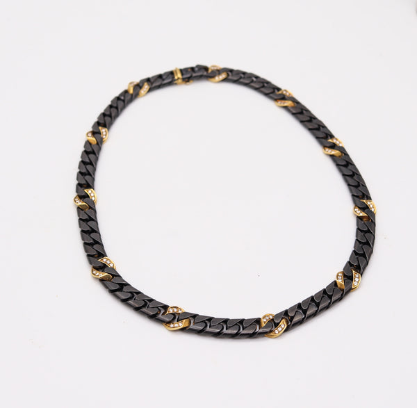 FRED Paris 1970 Two Tones Necklace Chain In 18Kt Yellow Gold & 1.98 Ctw Diamonds