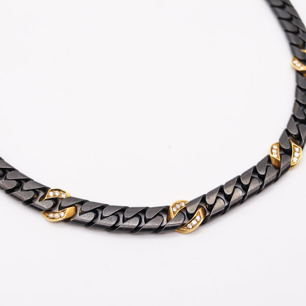 FRED Paris 1970 Two Tones Necklace Chain In 18Kt Yellow Gold & 1.98 Ctw Diamonds